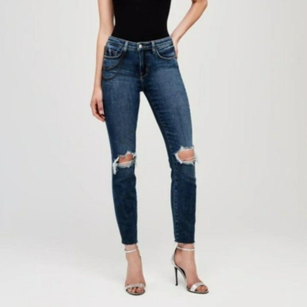 L'AGENCE Luna High Rise Straight Leg Chain Jean Classic Vintage Destruct 24